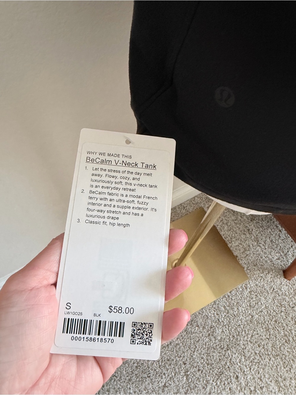 Lululemon NWT BeCalm V-Neck Tank Black Size Small Soft Modal French Terry - Picture 5 of 9